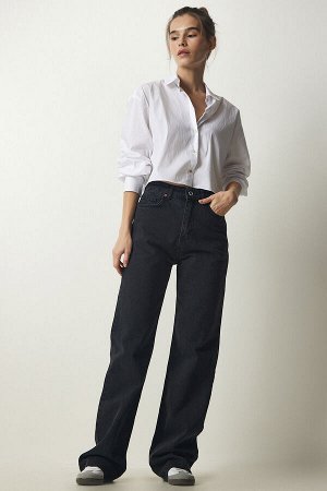 Женские черные прямые джинсовые брюки с высокой талией CB00016