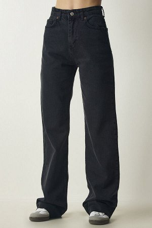 Женские черные прямые джинсовые брюки с высокой талией CB00016