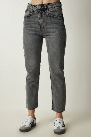 Женские серые джинсовые брюки с высокой талией CB00015