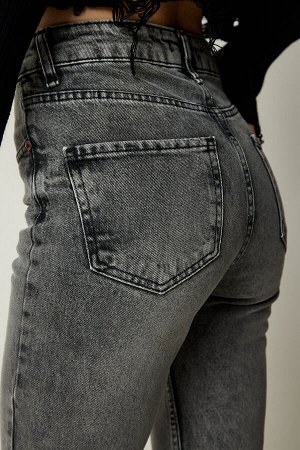 Женские серые джинсовые брюки с высокой талией CB00015