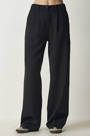 Женские черные тканые брюки со складками UB00188