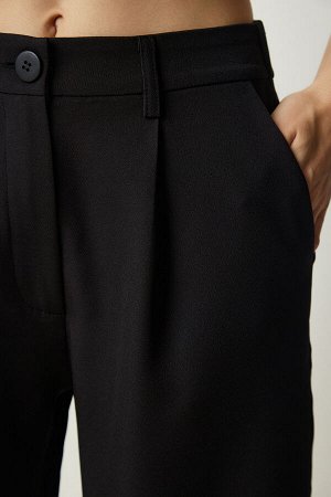 Женские черные тканые брюки со складками UB00188