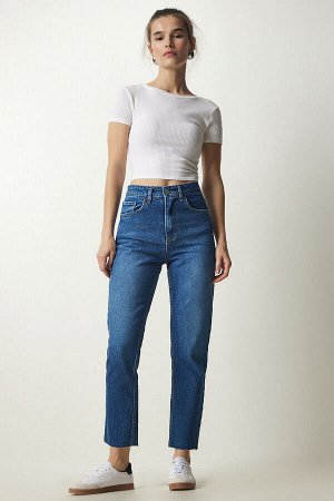 Женские синие джинсовые брюки с высокой талией CB00015