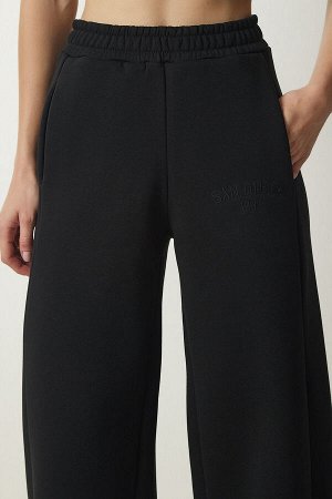 Женские черные кружевные прямые толстые спортивные штаны HF00445