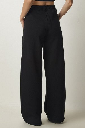 Женские черные кружевные прямые толстые спортивные штаны HF00445