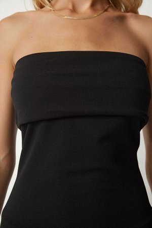 Женская черная многослойная тканая блузка без бретелек с воротником TO00101
