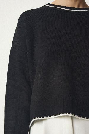 Женский черный базовый трикотажный свитер PF00010