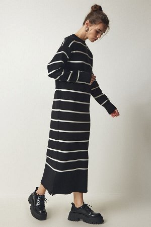 Женское трикотажное платье саран в черное полосатое MU00011