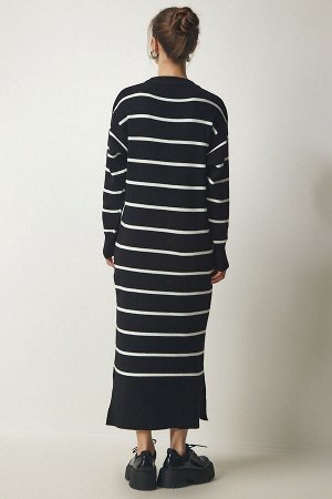 Женское трикотажное платье саран в черное полосатое MU00011