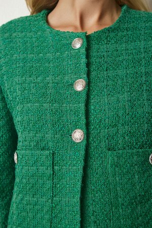 Зеленый женский твидовый жакет на пуговицах WF00048