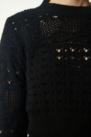 Женское черное ажурное платье-свитер трикотажный костюм MT00145