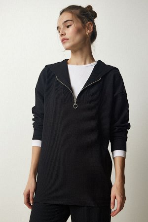 Женский комплект из черной вельветовой трикотажной блузки и брюк EW00004