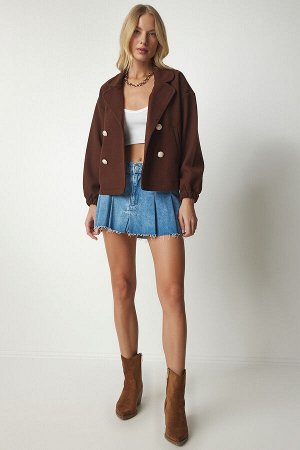 Женская коричневая пришитая куртка на металлических пуговицах DD01258