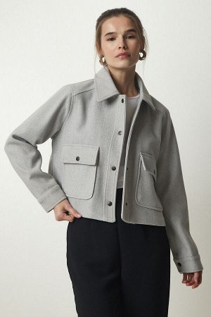 Женская серая куртка с карманами и штампами OH00051