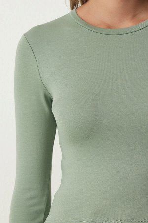Женская зеленая трикотажная блузка Saran с круглым вырезом UB00207