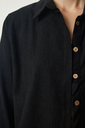 Женская черная вельветовая куртка-рубашка BH00422