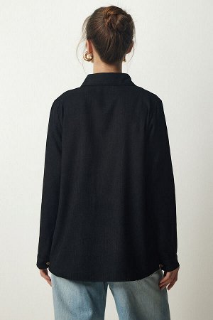 Женская черная вельветовая куртка-рубашка BH00422