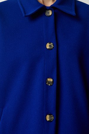 Женская кобальтово-синяя куртка-рубашка оверсайз на пуговицах и карманах DD01263