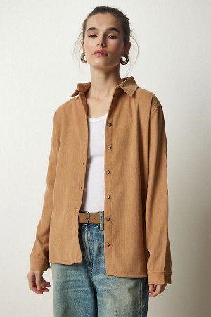 Женская вельветовая куртка-рубашка бисквитного цвета BH00422