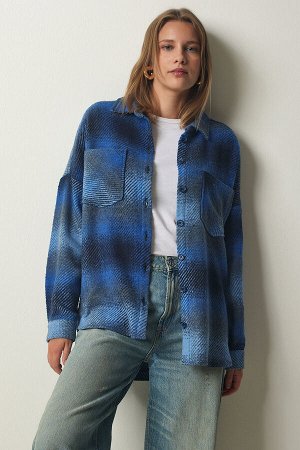 Женская синяя пришитая куртка-рубашка Lumberjack Oversize TU00035