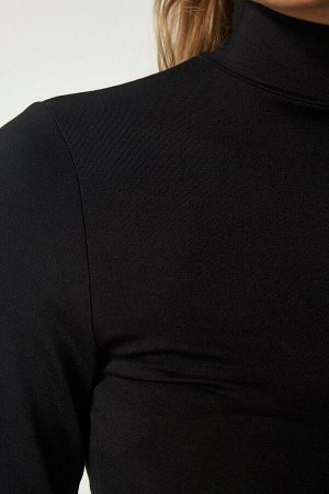 Женская черная эластичная трикотажная блузка Saran с высоким воротником UB00200