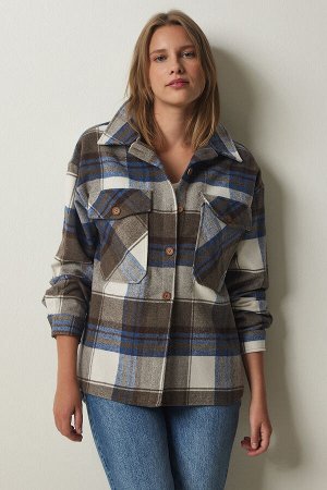 Женская коричневая темно-синяя куртка-рубашка Lumberjack Stamp DD01275