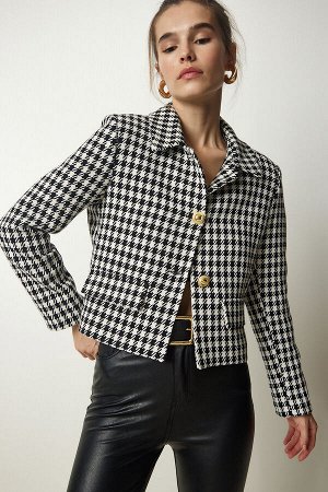 Женская черно-белая стильная тканая куртка с узором «гусиные лапки» WF00059