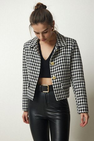 Женская черно-белая стильная тканая куртка с узором «гусиные лапки» WF00059