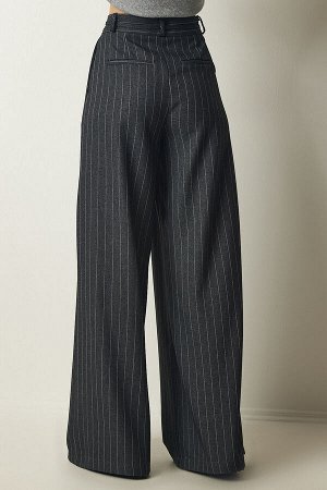 Женские темно-серые свободные брюки палаццо в тонкую полоску FN03147