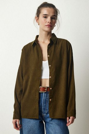 Женская вельветовая куртка-рубашка цвета хаки BH00422