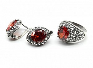 Кольцо Серьги с цирконом искусственным, цв. красный размер 17