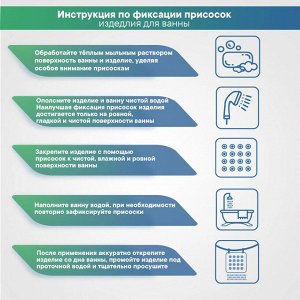 Коврик для ванны с присосками "Капля" 38х67 см / противоскользящий коврик на присосках