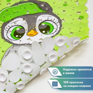 Коврик для ванной детский противоскользящий для купания "ВЕСЁЛОЕ КУПАНИЕ" 36х69 см. на присосках  Пингвинчик