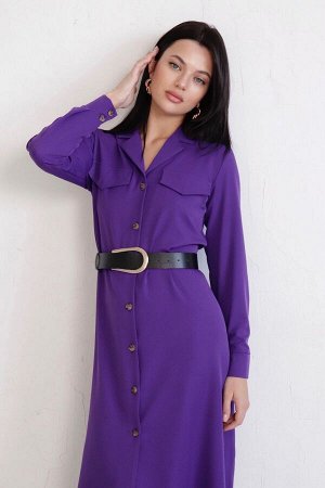 Платье-рубашка с английским воротником фиолетовое