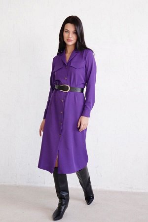 Платье-рубашка с английским воротником фиолетовое