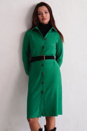 Платье-рубашка из микровельвета зелёное