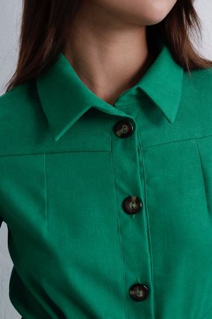 Платье-рубашка из микровельвета зелёное
