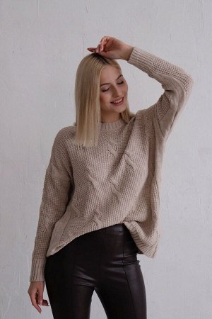 Джемпер с косами в цвете льна