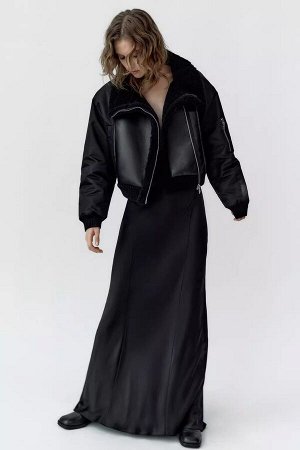 Женская комбинированная куртка с экокожей и экомехом