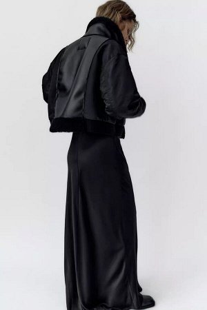 Женская комбинированная куртка с экокожей и экомехом