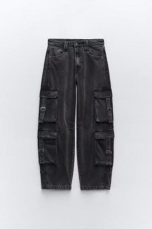 Женские широкие джинсы с накладными карманами