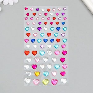 Наклейка пластик стразы "Сердечки разных размеров" МИКС 9х16,5 см