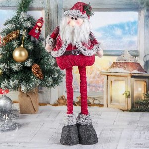 Мягкая игрушка "Дед Мороз в шубке - длинные ножки" стоит, 17х56 см, серо-красный