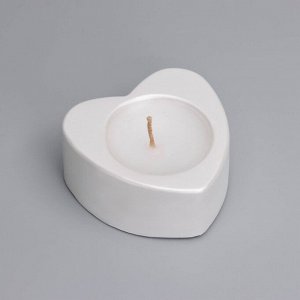 Свеча "Сердце малое. Мрамор" в подсвечнике из гипса, 7х3см,белый преламутр