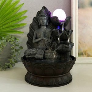 Фонтан настольный от сети, подсветка "Будда в сером сидит у листа" 20х20х30 см