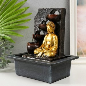 Фонтан настольный от сети, подсветка "Будда в золотом у стены с водопадом" 23х17.5х28 см