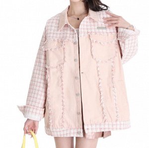 Женская твидовая куртка-рубашка свободного кроя, розовый