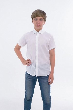 Рубашка под лен на кнопках с коротким рукавом для мальчика