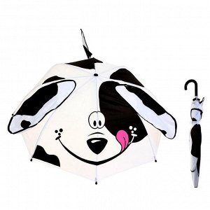 Зонт детский "Далматинец", механический, с ушками, с хвостом, r=35см, цвет чёрный/белый