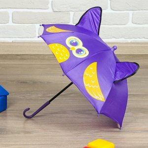 Зонт детский "Совёнок", механический, с ушками, r=26см, цвет фиолетовый